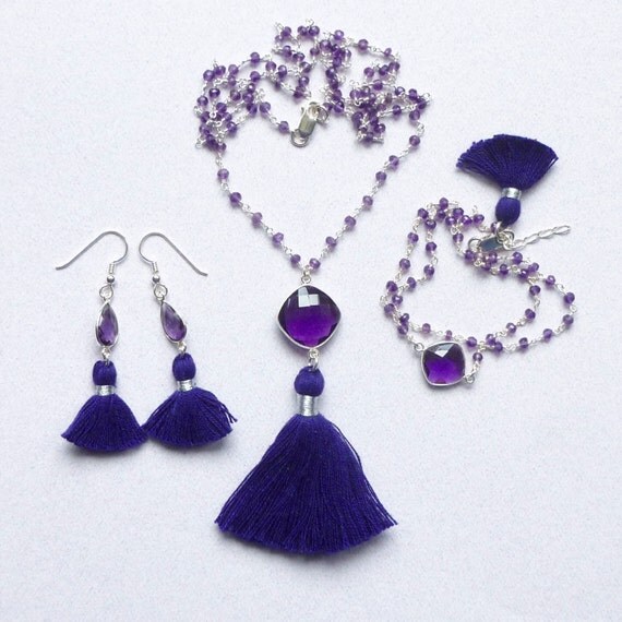 Amethyst Gemstone Tassel Earrings Tassel Earrings Hydro