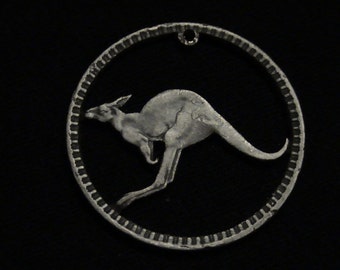 AUSTRALIA - cut coin pendant - w/ Kangaroo - 1963