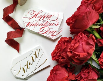 Happy Valentine's Day And X0X0 Boxed Letterpress Gift Tags Red and Gold Foil