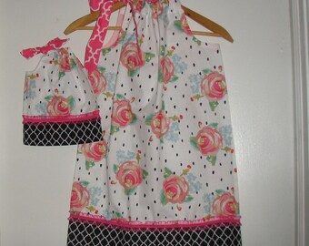 Matching dresses Shabby Rose pillowcase dress America Girl Doll 6,9,12,18 month 2t, 3t, 4t, 5t,6,7,8,9,10,12