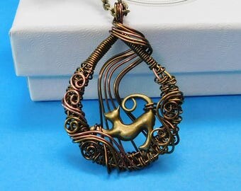 Cat Necklace Gift for Girlfriend, Wire Wrap Jewelry, Kitty Cat Necklace, Wire Wrap Cat, Cat Necklace, Wire Cat Necklace, Wire Kitty Necklace