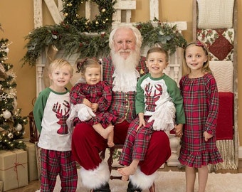Christmas Shirt, Kid Holiday Shirt, Santa Visit Outfit, Deer Shirt, Family Shirts, Family Photos, Girls Nightgown, Girls Plaid Pajamas