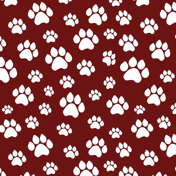 Maroon Paw Prints Fabric Doggie Paws Maroon Small By
