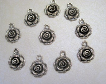 Tibetan Silver Rose Charm - Set of 14 - 17x14mm