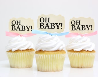 Baby Shower cupcake toppers, Oh Baby, Gender Reveal, Cupcake toppers