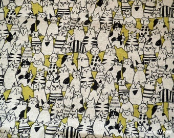 Japanese Fabric / Cotton Linen- Cats Yellow- Fat Quarter (nu170210)
