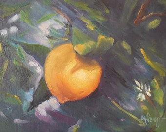 Lemon Tree Painting, Lemon on Tree Painting, Daily Painting, Small Oil Painting, 9x12" Lemon Painting