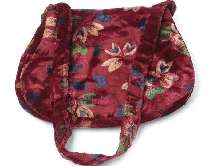 Velour Tapestry Handbag Floral Print Vintage Hippie 1970s