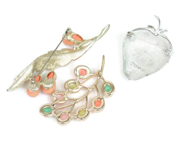 Lot of Three Sarah Coventry Brooches Bittersweet Strawberry Ice Candy Land