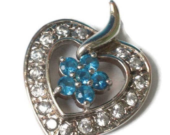 Sterling Heart Pendant Ross-Simons Blue and Clear Stones Vintage