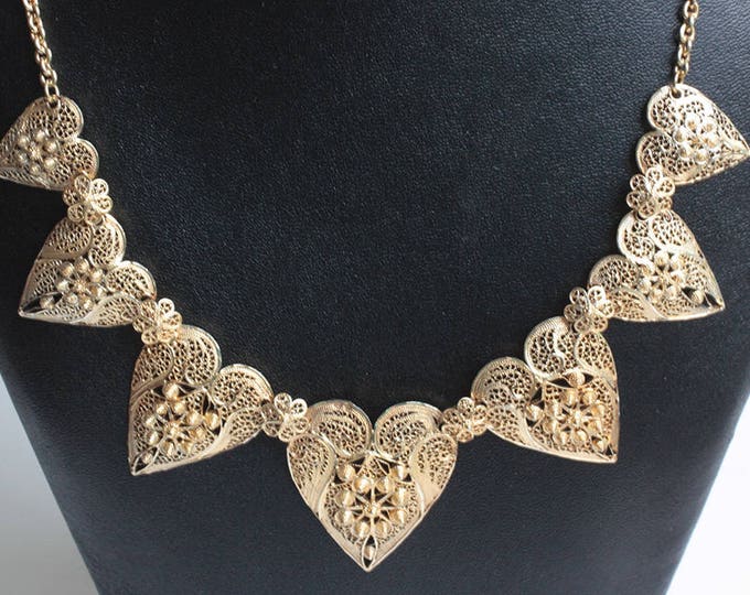 Vermeil Sterling Filigree Heart Necklace Vintage