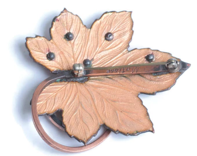 Matisse Red Enamel Copper Leaf Brooch Vintage