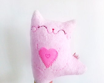 Pink stuffed cat with heart doll plush softie cute stuffed animal Christmas gift for kids toddler cat lady kitty dancing