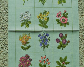 Vintage Tea Towel Dunmoy Pure Irish Linen Flowers Floral New Unused Old Stock