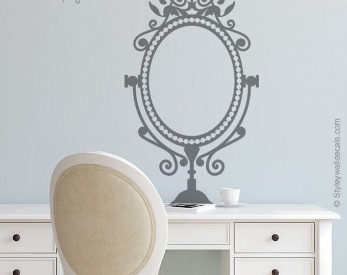 Mirror Wall Decal, Mirror Wall Sticker, Bedroom Wall Decal, Bedroom Wall Decor, Victorian Style Mirror Wall Decal, Woman Wall Decal