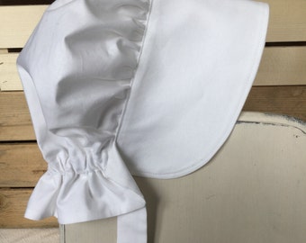 White Bonnet, White Pioneer Bonnet, Baby Bonnet, Gardening Play Bonnet, Sun Hat, Easter Bonnet, Christening Bonnet, Adult Bonnet, Toddler
