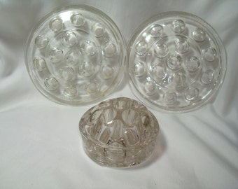 1950s Large and Small Round Glass Flower Floral FROGS.
