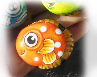 FISH No.2 - Handpainted, rock painting, painted stone, miniature, painted rock, pebble, fine art