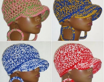 Sorority Chunky Crochet Baseball Cap with Earrings Razondalee Alpha Kappa Alpha, Sigma Gamma Rho, Delta Sigma Theta, Zeta Phi Beta