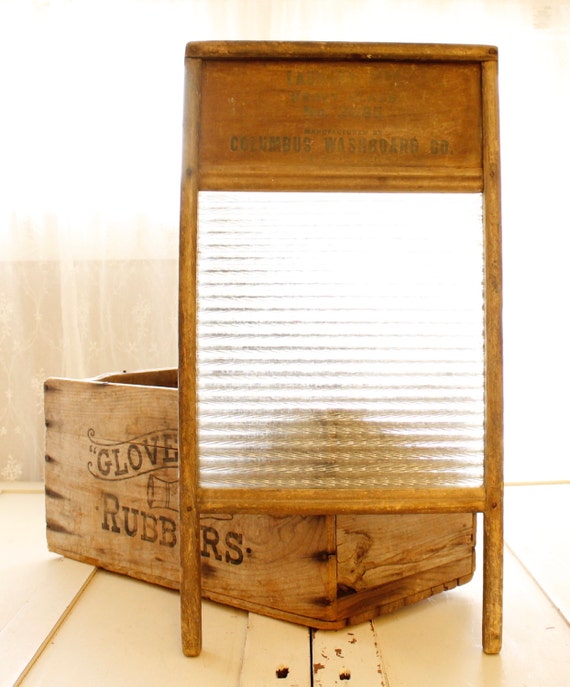 SALE Antique Washboard Wood and Glass Washboard Columbus