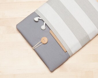 11 inch Laptop sleeve / 12 inch macbook case / macbook 12 cover / Laptop cover, padded with pockets - Grey stripes -