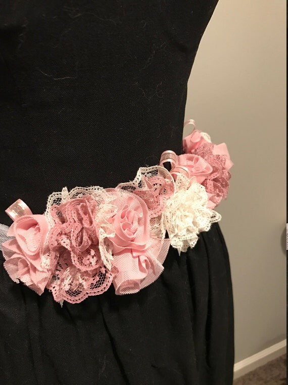 Pink Fabric Flower Belt Sash Hairpiece Bridal Sash Wedding