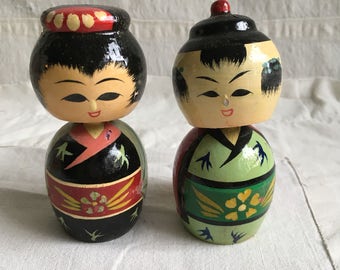 Vintage kokeshi dolls boxed kokeshi pair wooden kokeshi bobble heads