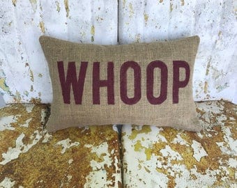 Texas Aggies WHOOP Aggie Pillow Collegiate Decor Burlap Decorative Throw Pillow Custom Color Available Gift Home Decor