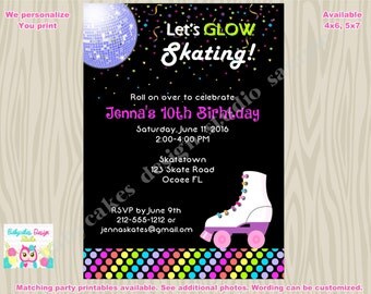Roller Skating Invitation Roller Skate Invite Roller Skate Party Glow in the dark party neon skate party Digital Printable