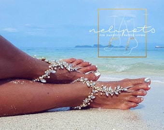 Beach Wedding, Barefoot Sandals, Bridal Beaded Anklet, Boho Slave Ankle Bracelet, Pearl Feet Jewelry, Bridal Party Gift Bridesmaid /FIFI/