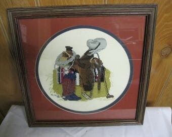 Western Room Decor Cowboy / Cowgirl / Cowpoke / Horse Rider / Farm Barn Favorite Wood Framed Double Matted With Glass Cross Stitch Picture