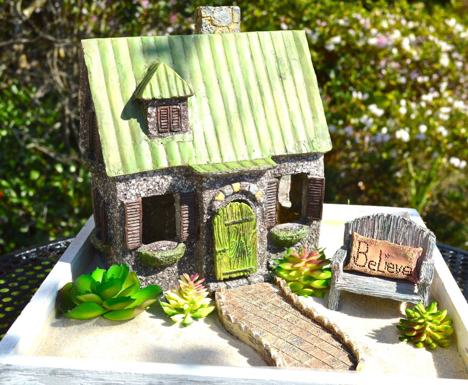 Miniature Garden Kit Starter Set Cottage Bench with