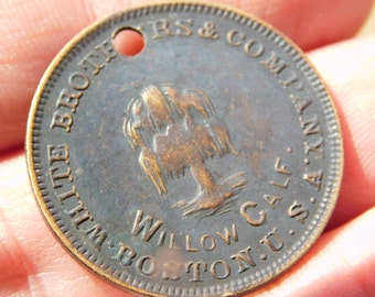 1890s White Brothers and CO, Boston Mass Willow Calf Shoe Token Dr43