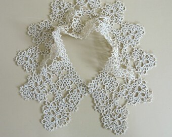 Vintage Lace Collar Ecru Hand Tatted Lace Rows Picot Medallions 4 1/2 Inches Wide 510b