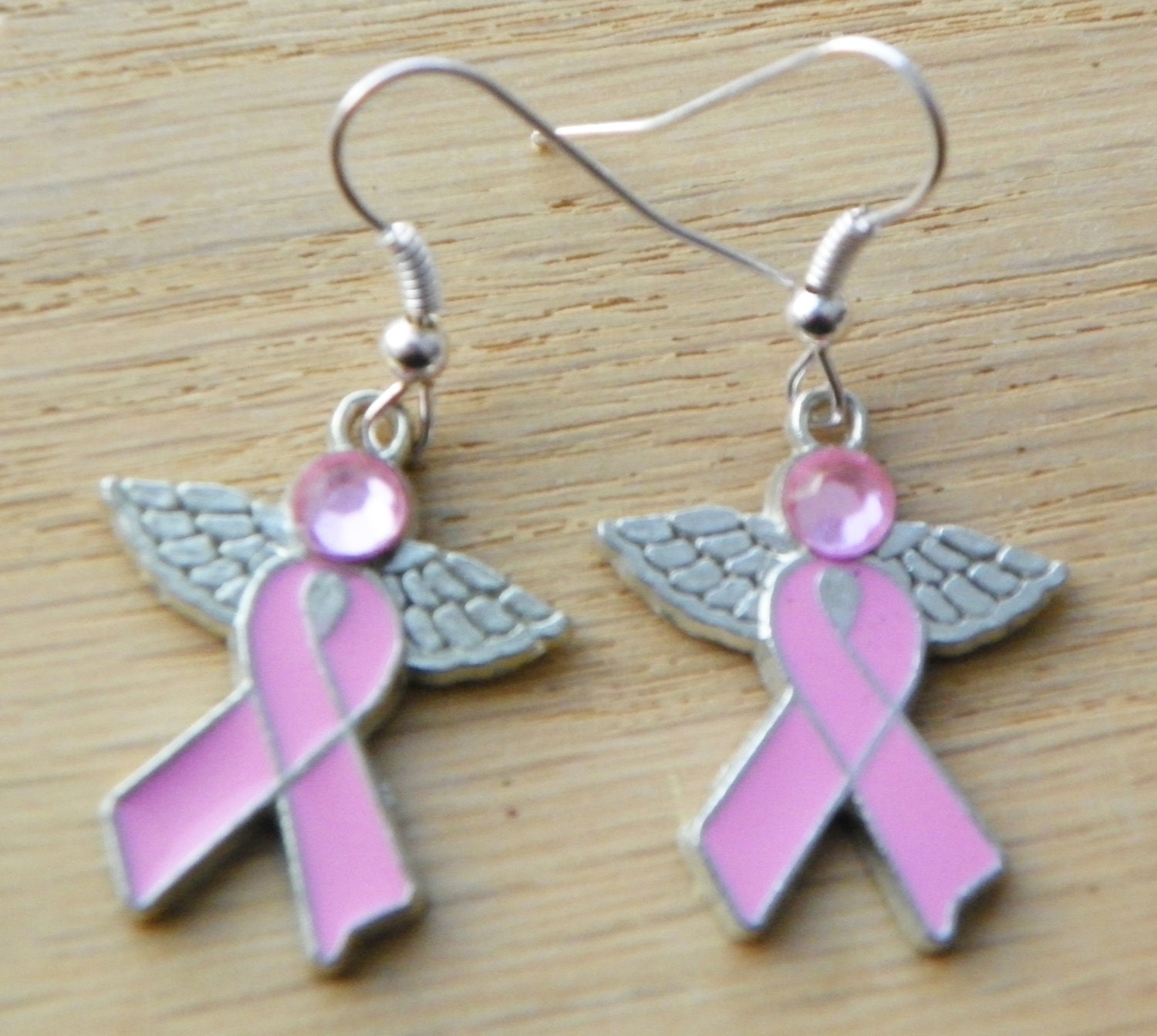 Breast Cancer Earrings pink ribbon earrings ribbon with wings