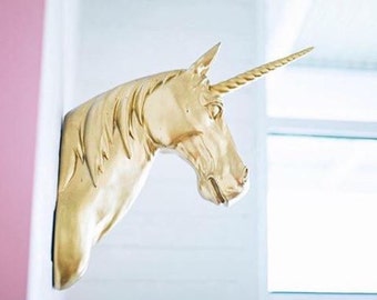 Items similar to Brown Wood grain Faux Bois Unicorn Head Silhouette on ...