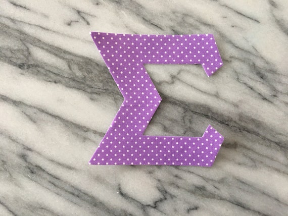 Iron on / Sew on Greek Letters purple polka dot