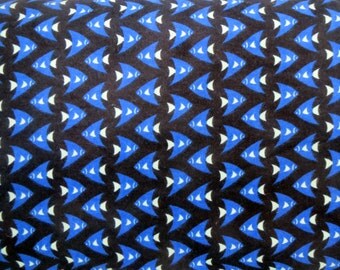 Flannel Fabric in Deep Blue and Black Fun Tropical Fish Print 1 Yard
