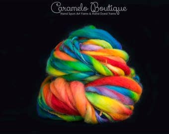 Thick and Thin Hand Dyed Rainbow Yarn Color-Lollipop Colors Hand Spinning Bulky Yarn-Hand Dyed Thick & Thin Yarn Art-Handmade Bulky Yarn