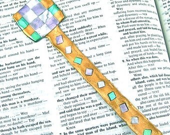Checkered Bookmark / Square Checked Pattern Lavender, Purple Metallic Gold & Silver, Sage Green - 6" Friendly Plastic Modeling Polymer
