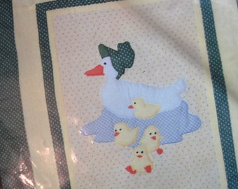 Mama and Baby Duckling Quilt Kit. Unopened vintage 1980s applique baby quilt kit. Vintage fabric, floss, pattern, instructions. NIP