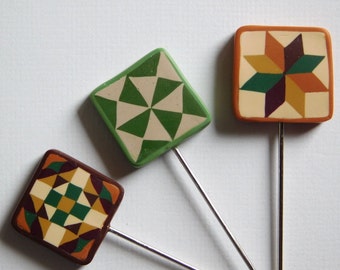 Polymer Clay Pin Toppers, decorative quilters pins