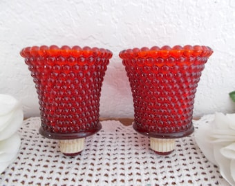 Vintage Red Candleholder Glass Sconce Candle Holder Tea Light Votive Small Pillar Mid Century Retro Country Farmhouse Christmas Home Decor