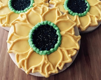 Sunflower Cookie, Sunflower Sugar Cookies, Sunflower Wedding, Baby Shower Favors, Bridal Shower Cookies, Birthday Sunflower Cookies(1 Dozen)