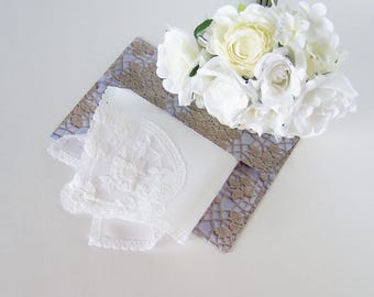 Mother of the Bride Handkerchief, Bride's Vintage Lace Wedding Hanky, Something Old Shower Gift with Complimentary Gift Envelope