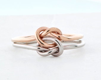 Double Knot Ring, 10K Rose Gold Ring, Two Toned Ring, Stacker Ring, Two Love Knots, Knot Promise Ring, Double Ring, Double Love Knot Ring