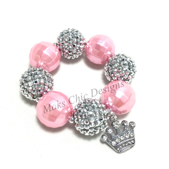 Toddler or Girls Pink Chunky Bracelet Pink and Silver