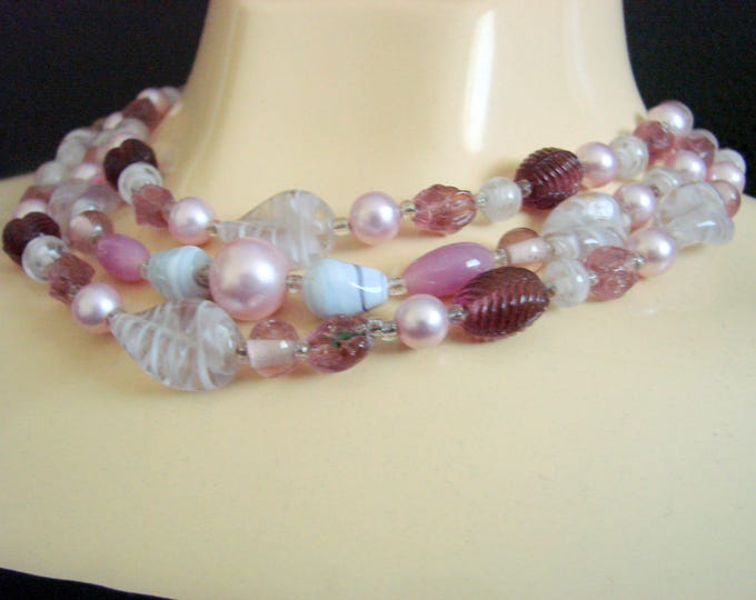 Vintage Amethyst Art Glass Bib Bead Necklace / Jewelry / Jewellery