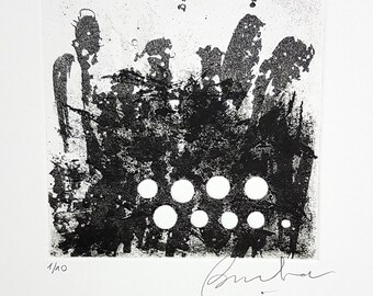 Square Etching Print. Aquatint and Emboss Abstract Printmaking. Black and White Original Printmaking Art. Square and Circle Fine Art Print.