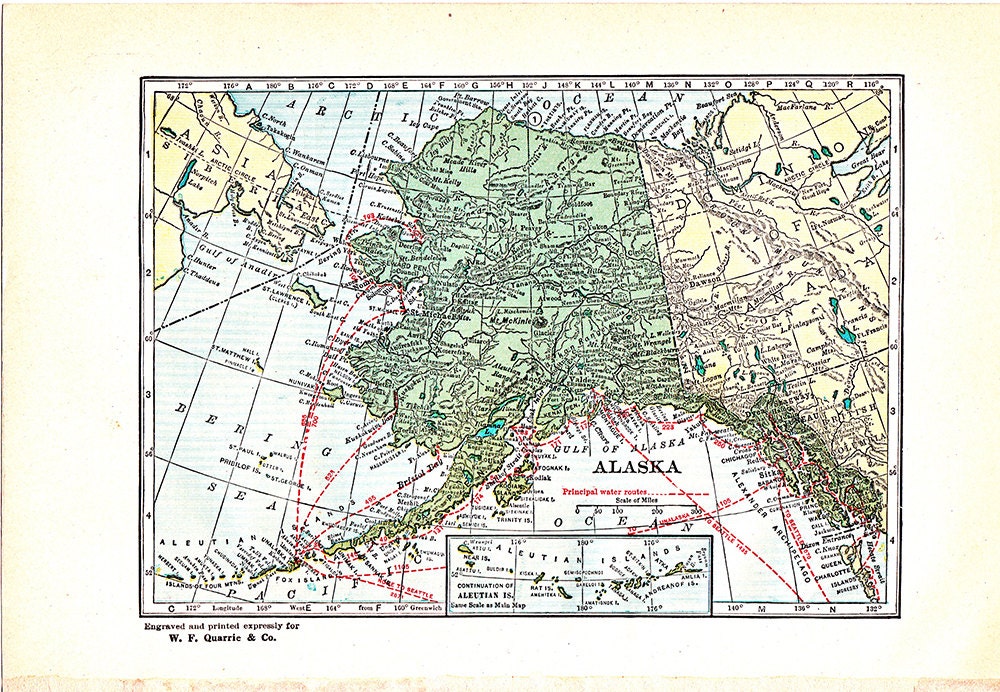 Old map of Alaska an antique map from 1926